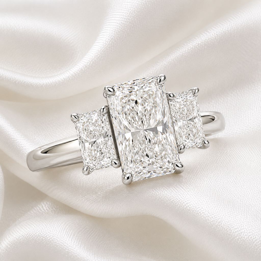 Three Stone Radiant Engagement Ring