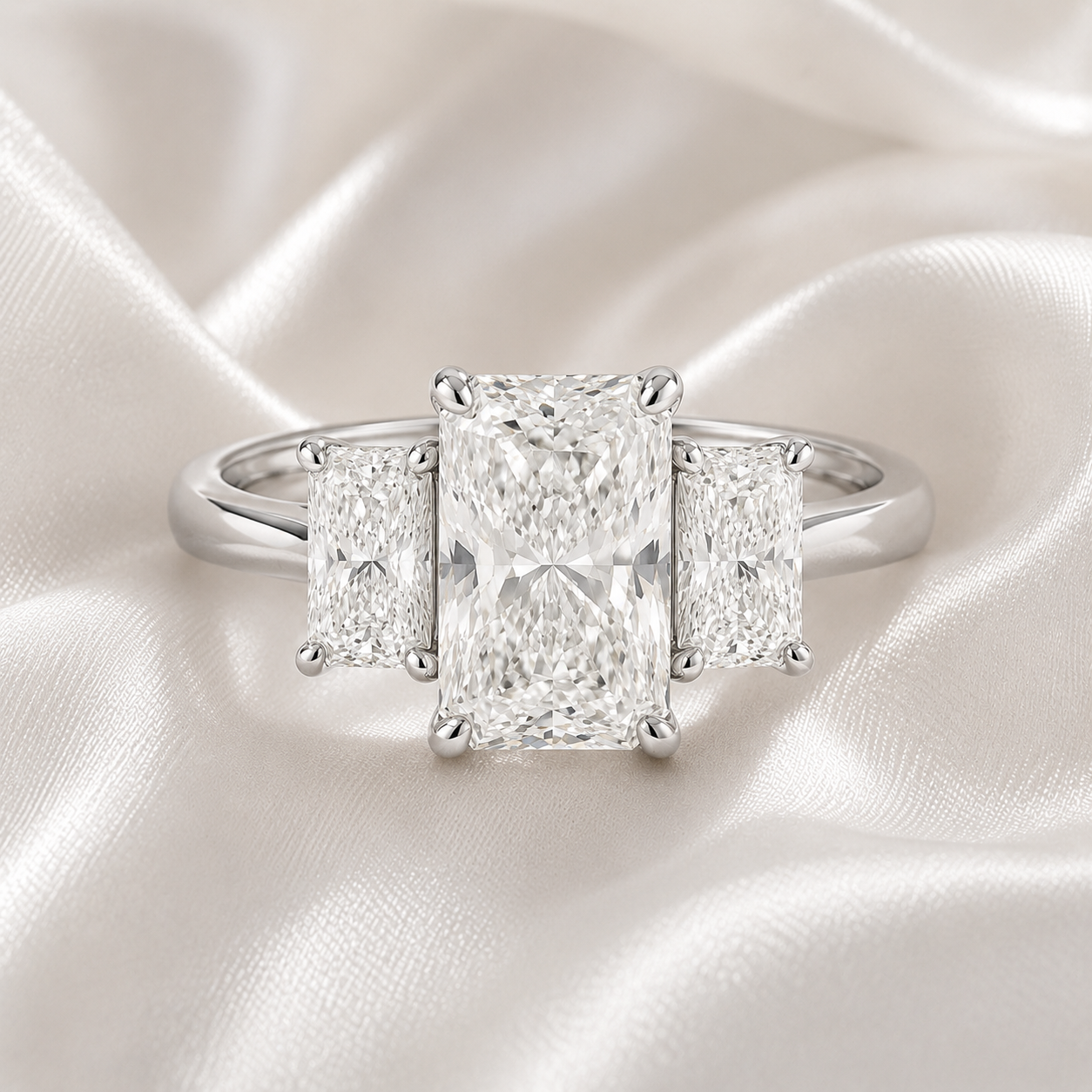 Three Stone Radiant Engagement Ring