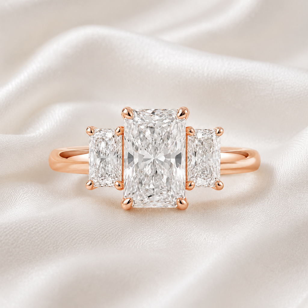 Three Stone Radiant Engagement Ring