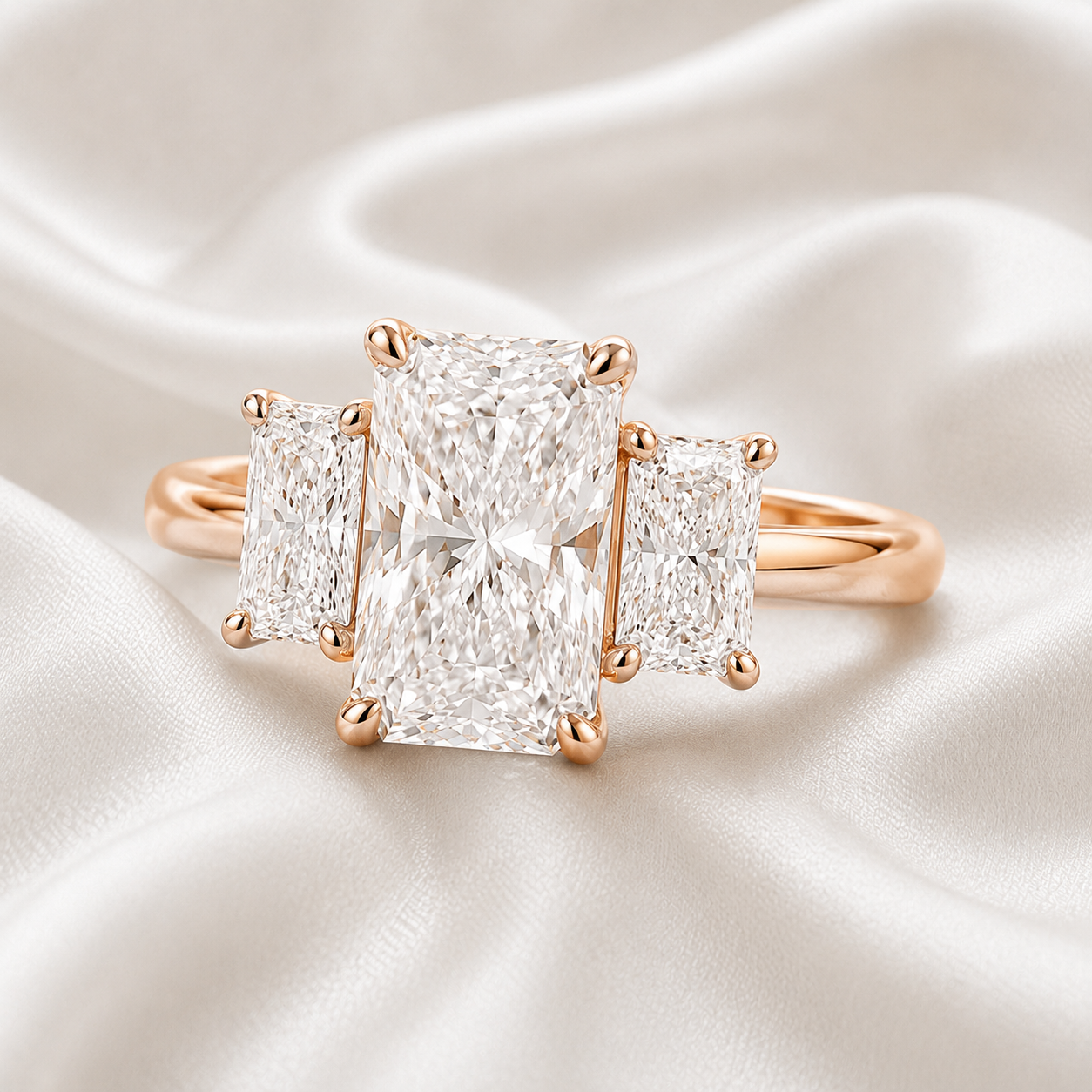 Three Stone Radiant Engagement Ring