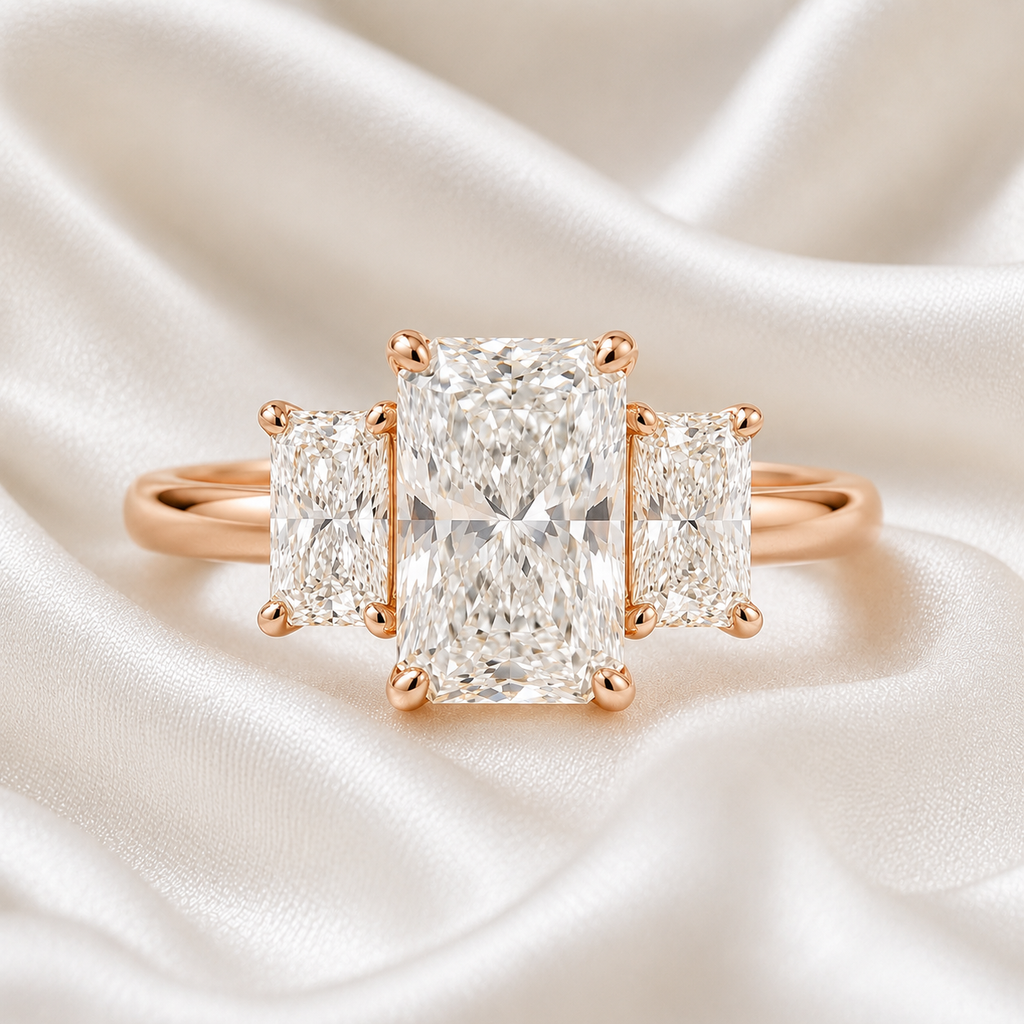 Three Stone Radiant Engagement Ring