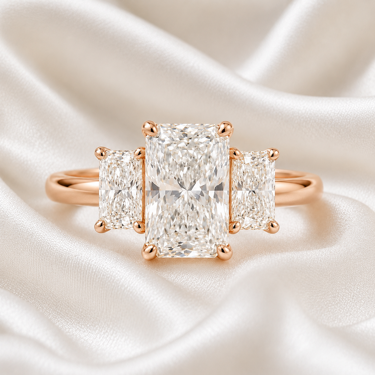 Three Stone Radiant Engagement Ring
