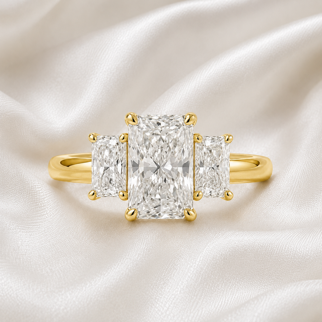 Three Stone Radiant Engagement Ring