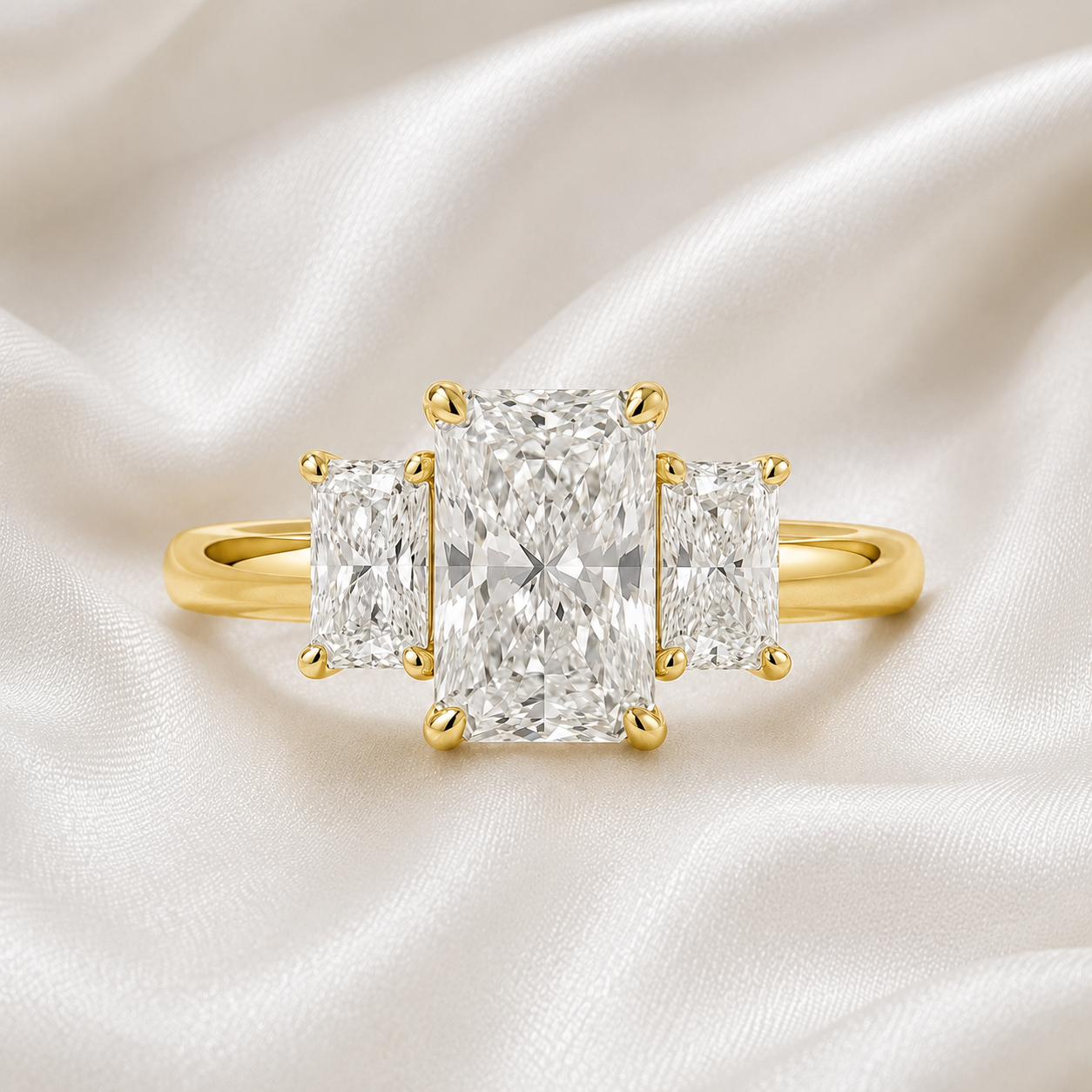 Three Stone Radiant Engagement Ring