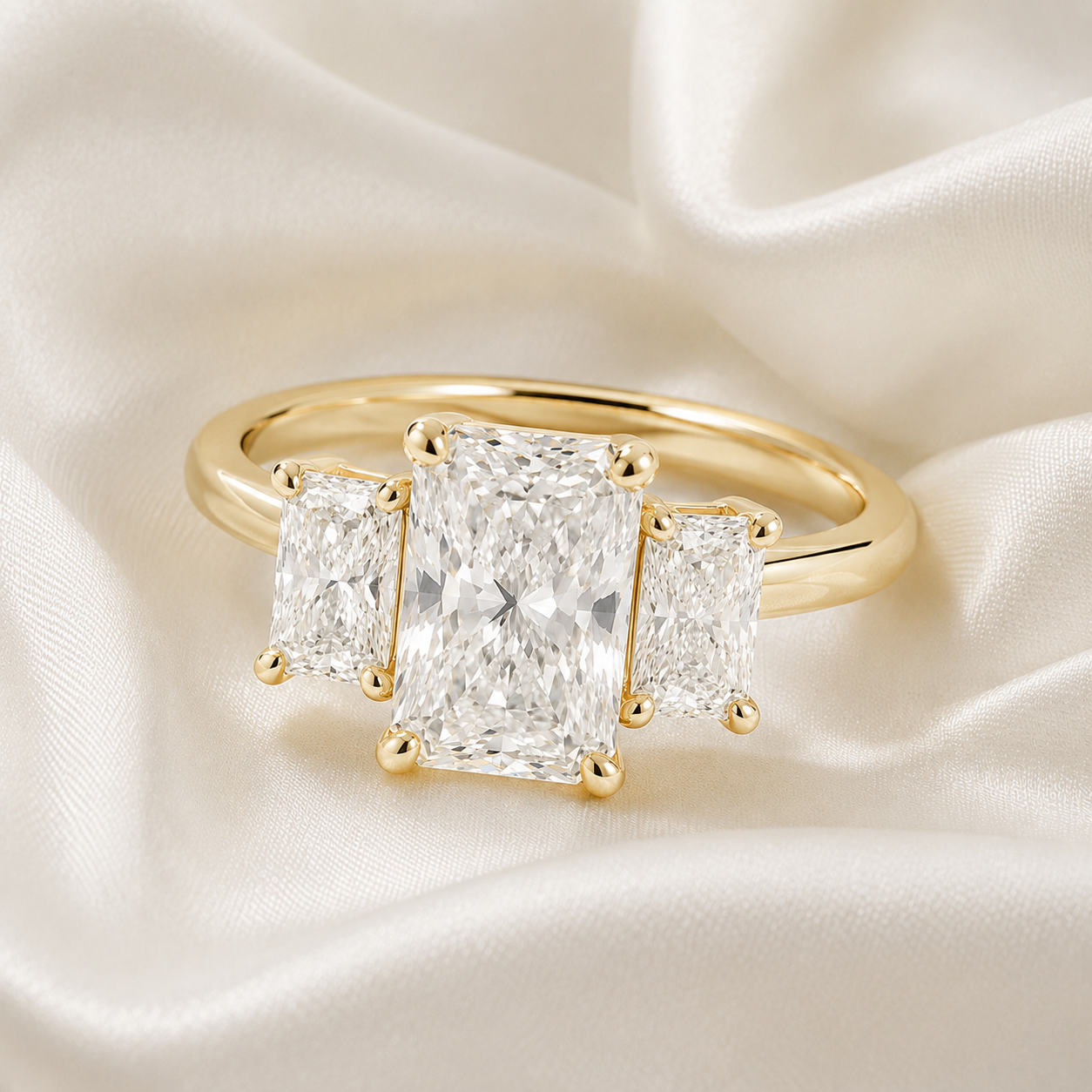 Three Stone Radiant Engagement Ring