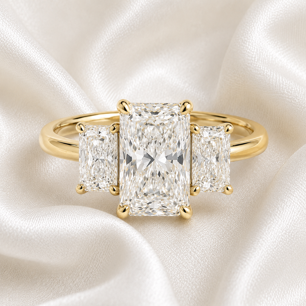 Three Stone Radiant Engagement Ring