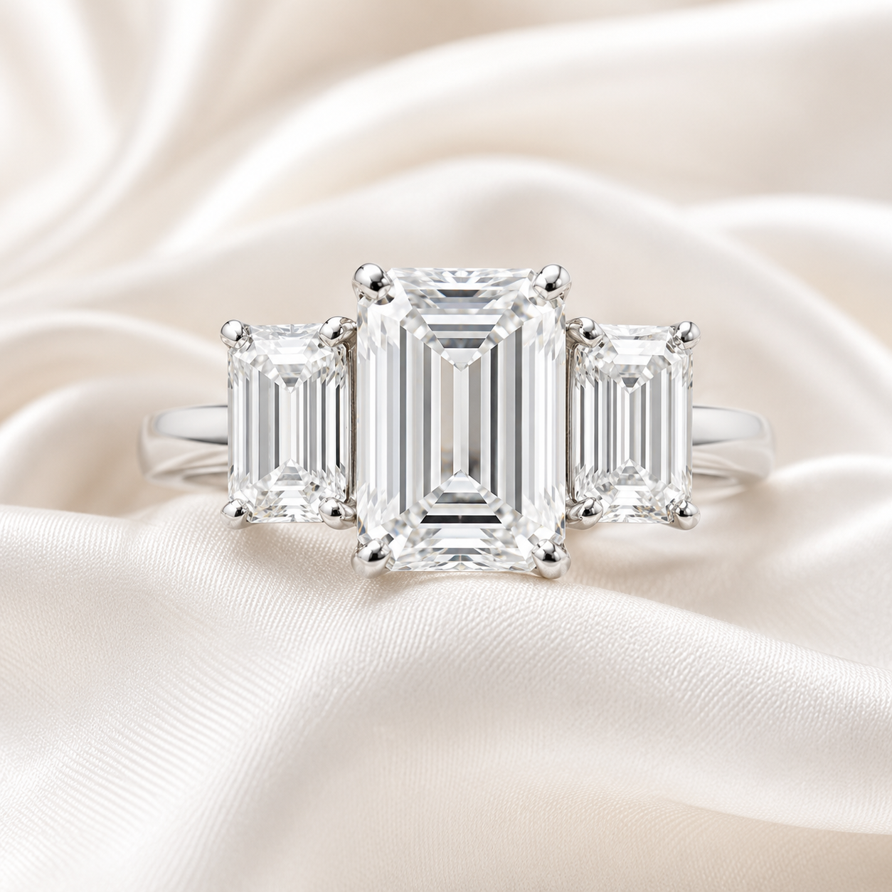 Three Stone Emerald Engagement Ring