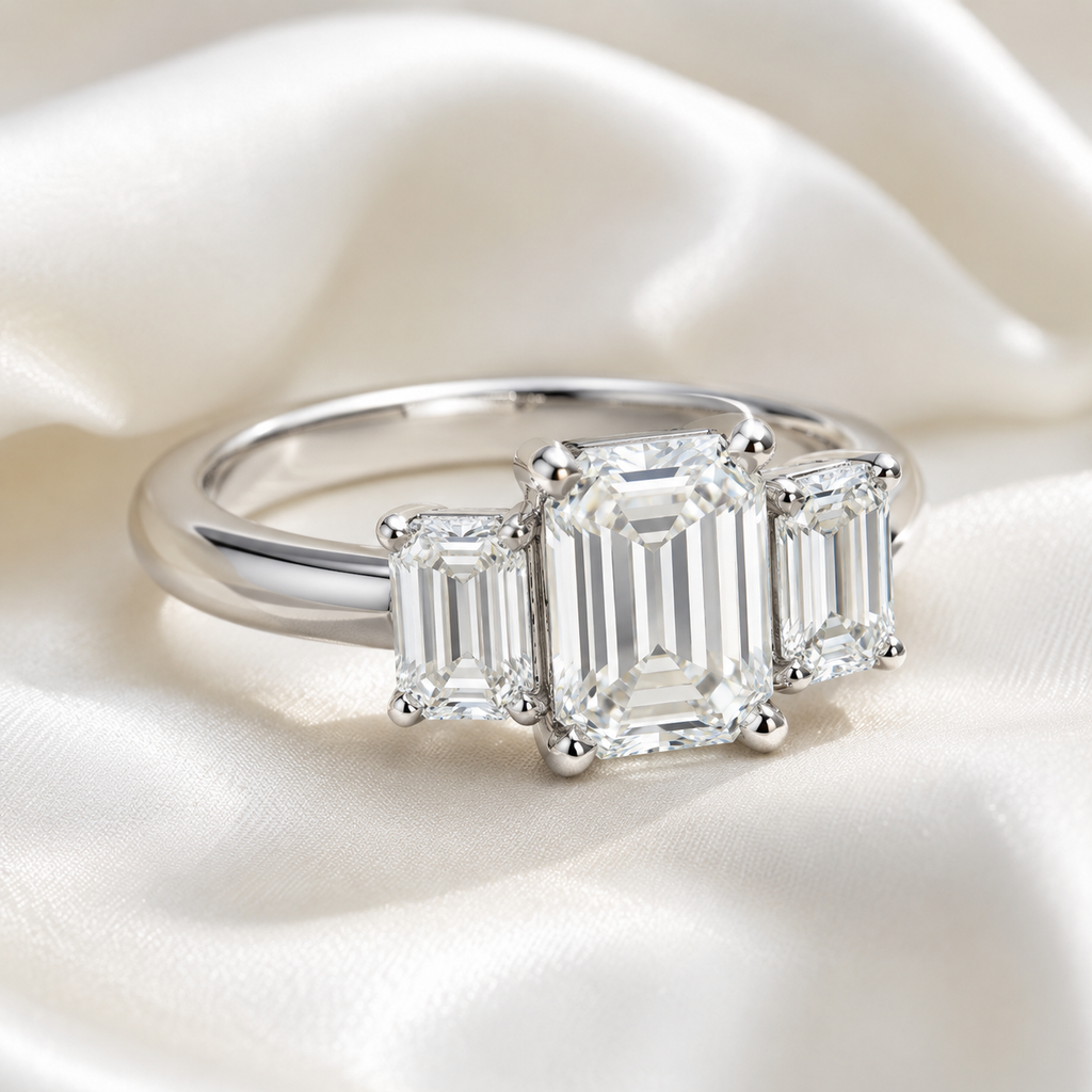 Three Stone Emerald Engagement Ring