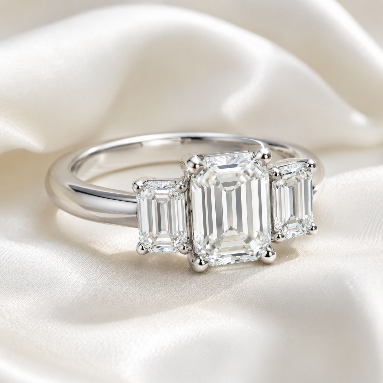 Three Stone Emerald Engagement Ring