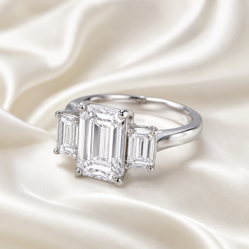 Three Stone Emerald Engagement Ring