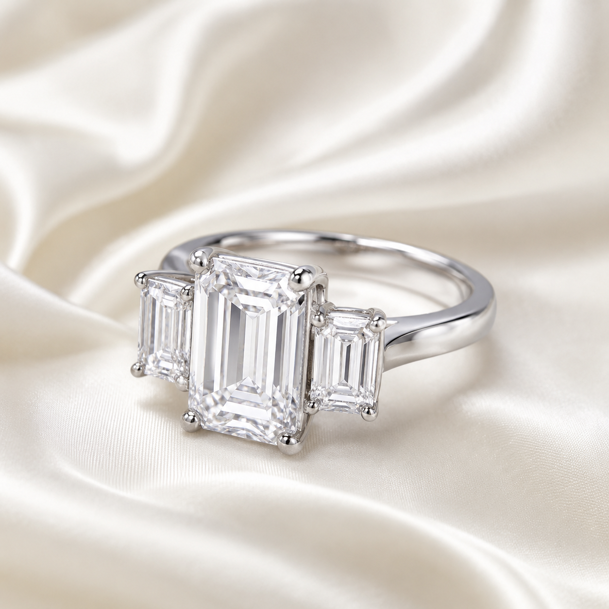 Three Stone Emerald Engagement Ring