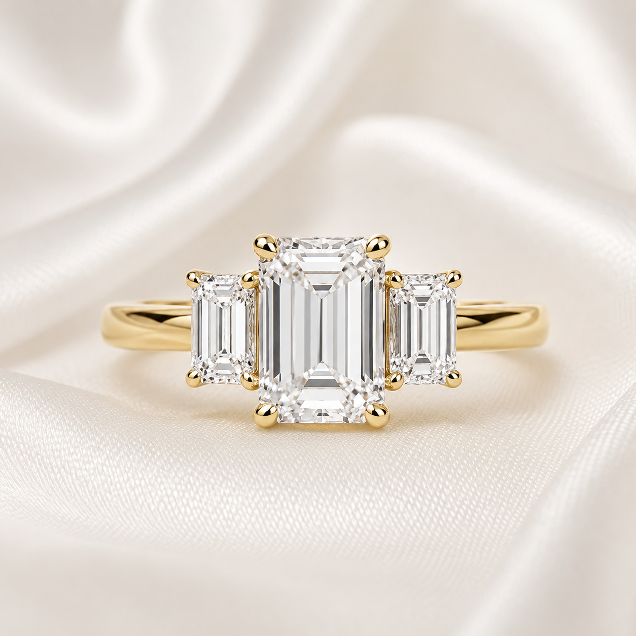 Three Stone Emerald Engagement Ring