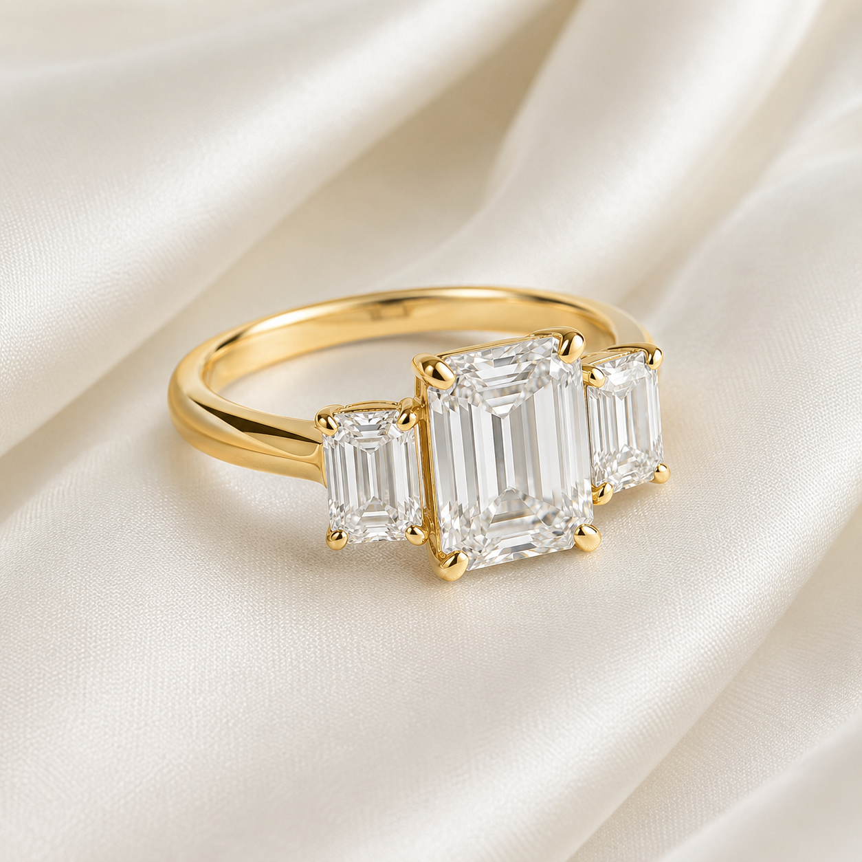 Three Stone Emerald Engagement Ring