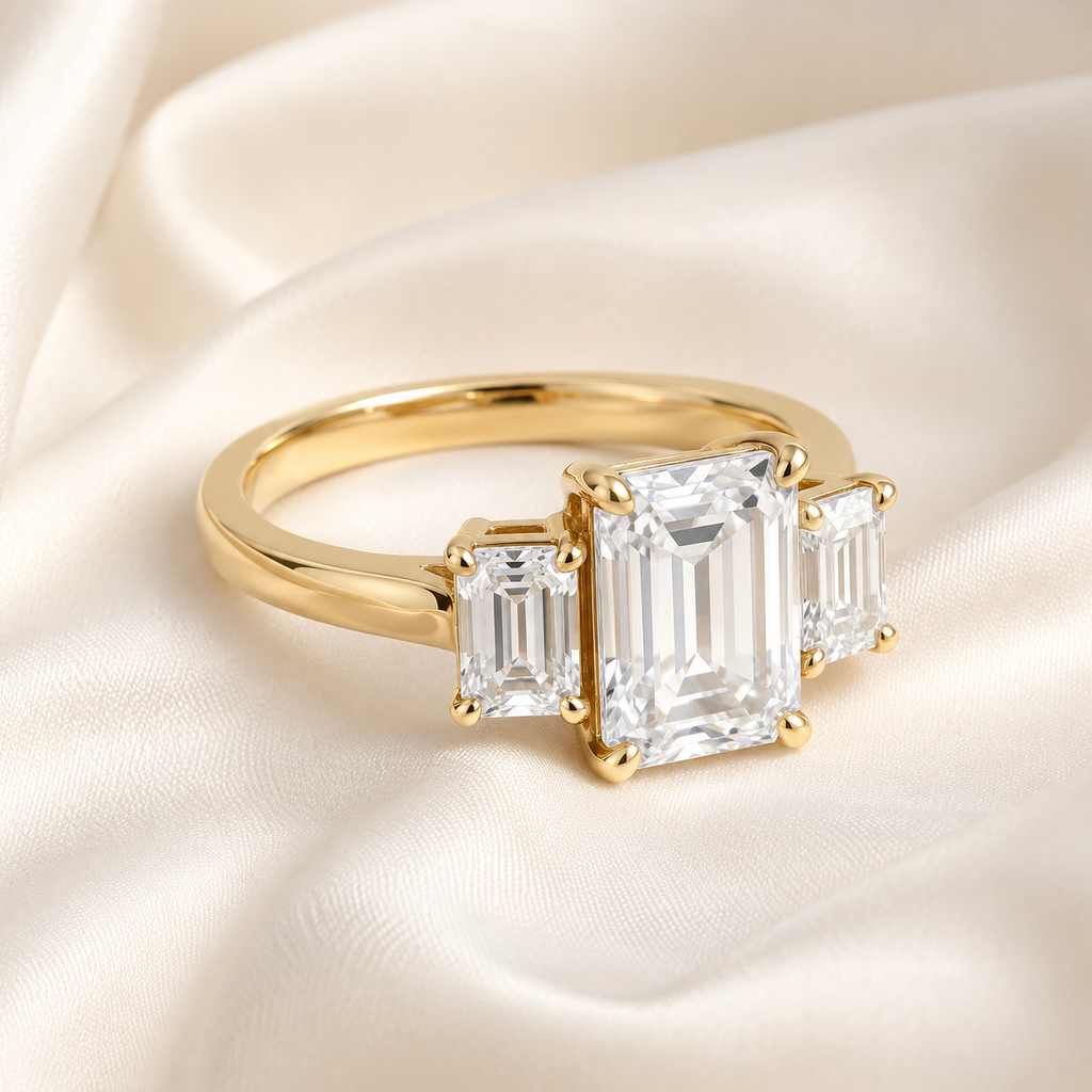 Three Stone Emerald Engagement Ring