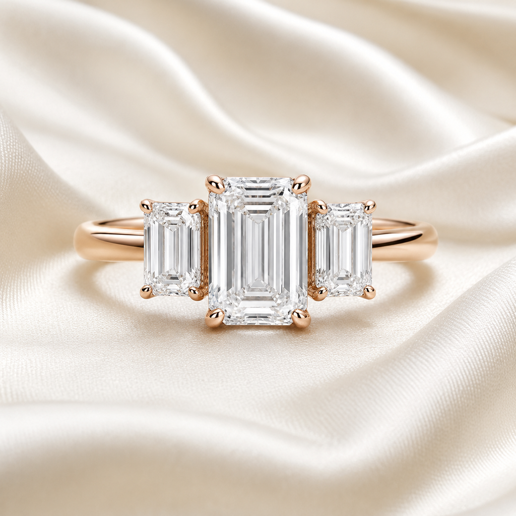 Three Stone Emerald Engagement Ring