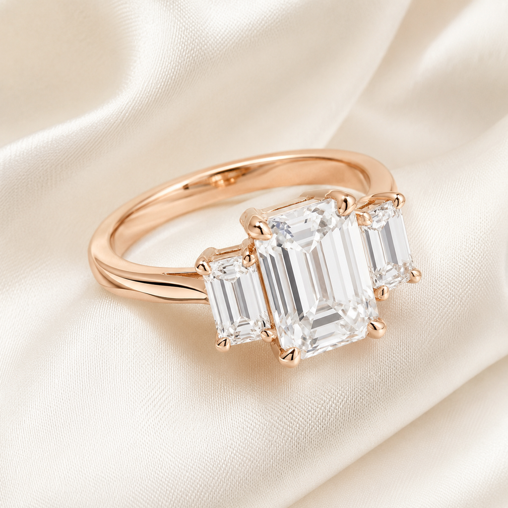 Three Stone Emerald Engagement Ring