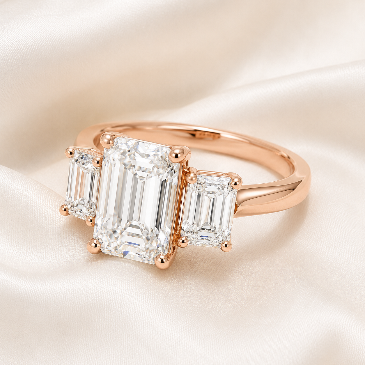 Three Stone Emerald Engagement Ring