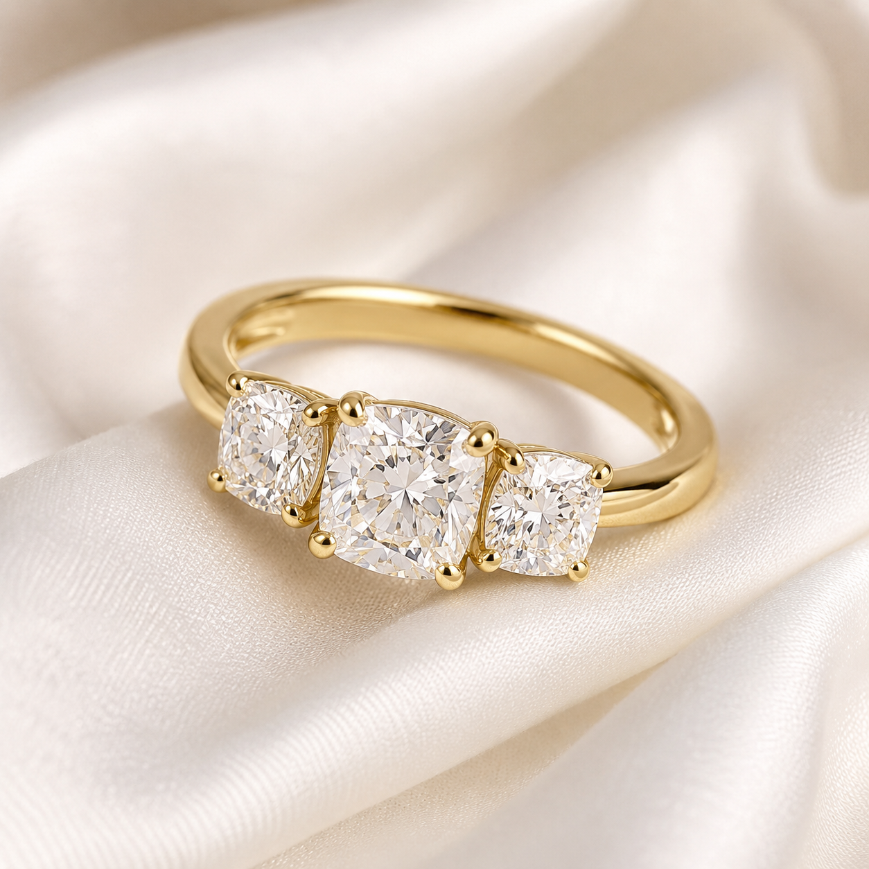 Three Stone Cushion Engagement Ring