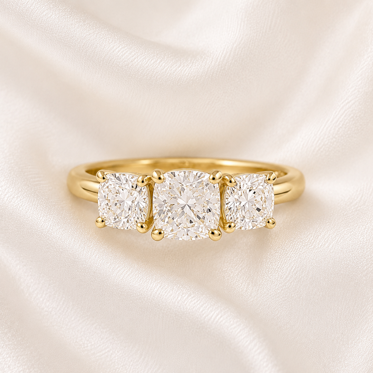 Three Stone Cushion Engagement Ring