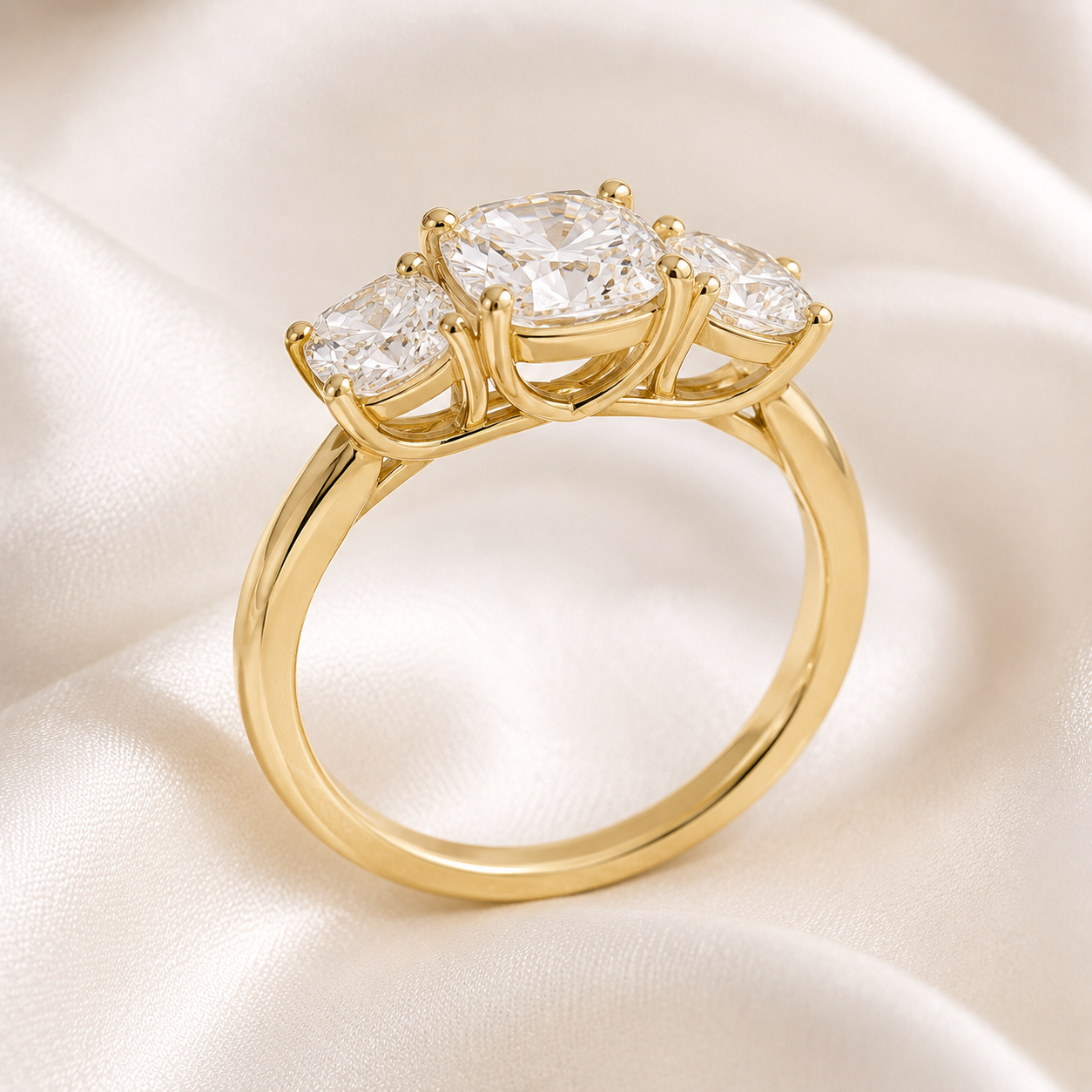 Three Stone Cushion Engagement Ring