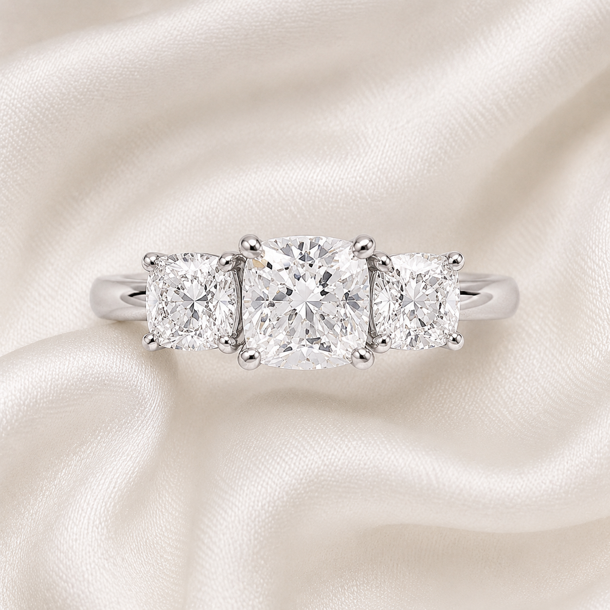 Three Stone Cushion Engagement Ring