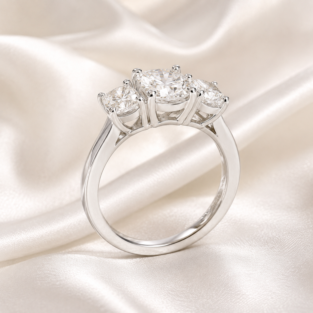 Three Stone Cushion Engagement Ring
