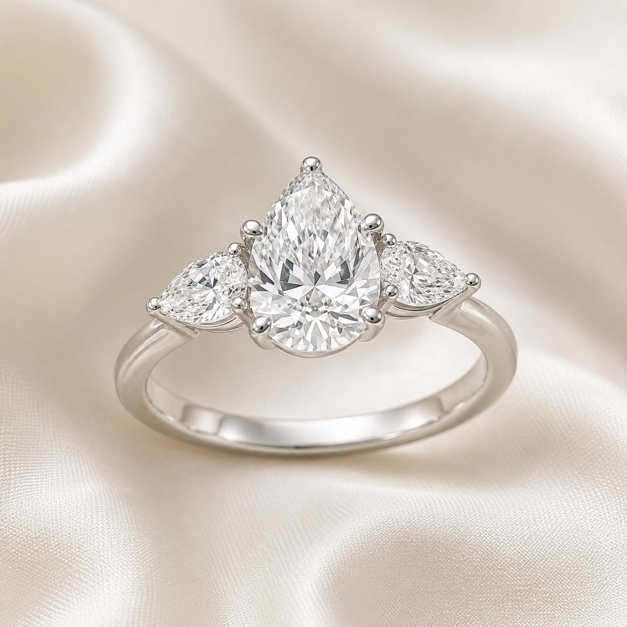 Three Stone Pear Engagement Ring