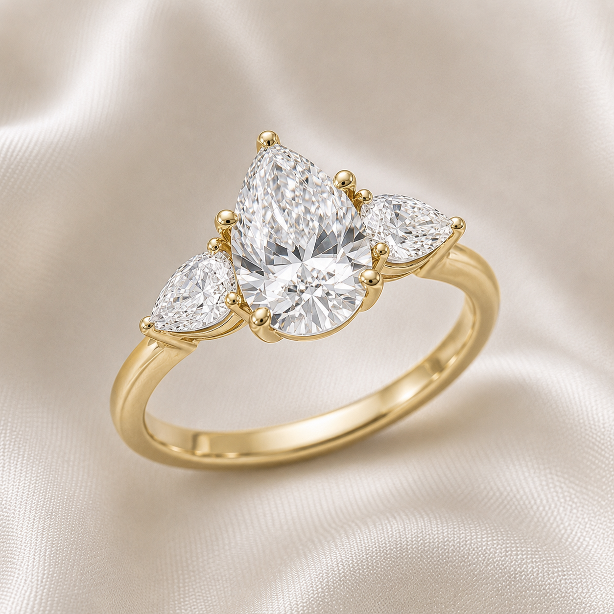 Three Stone Pear Engagement Ring