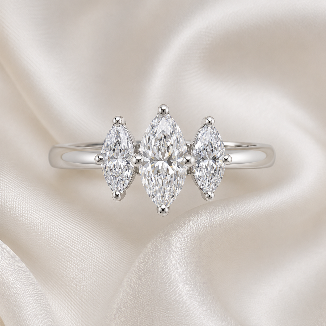 Three Stone Marquise Engagement Ring