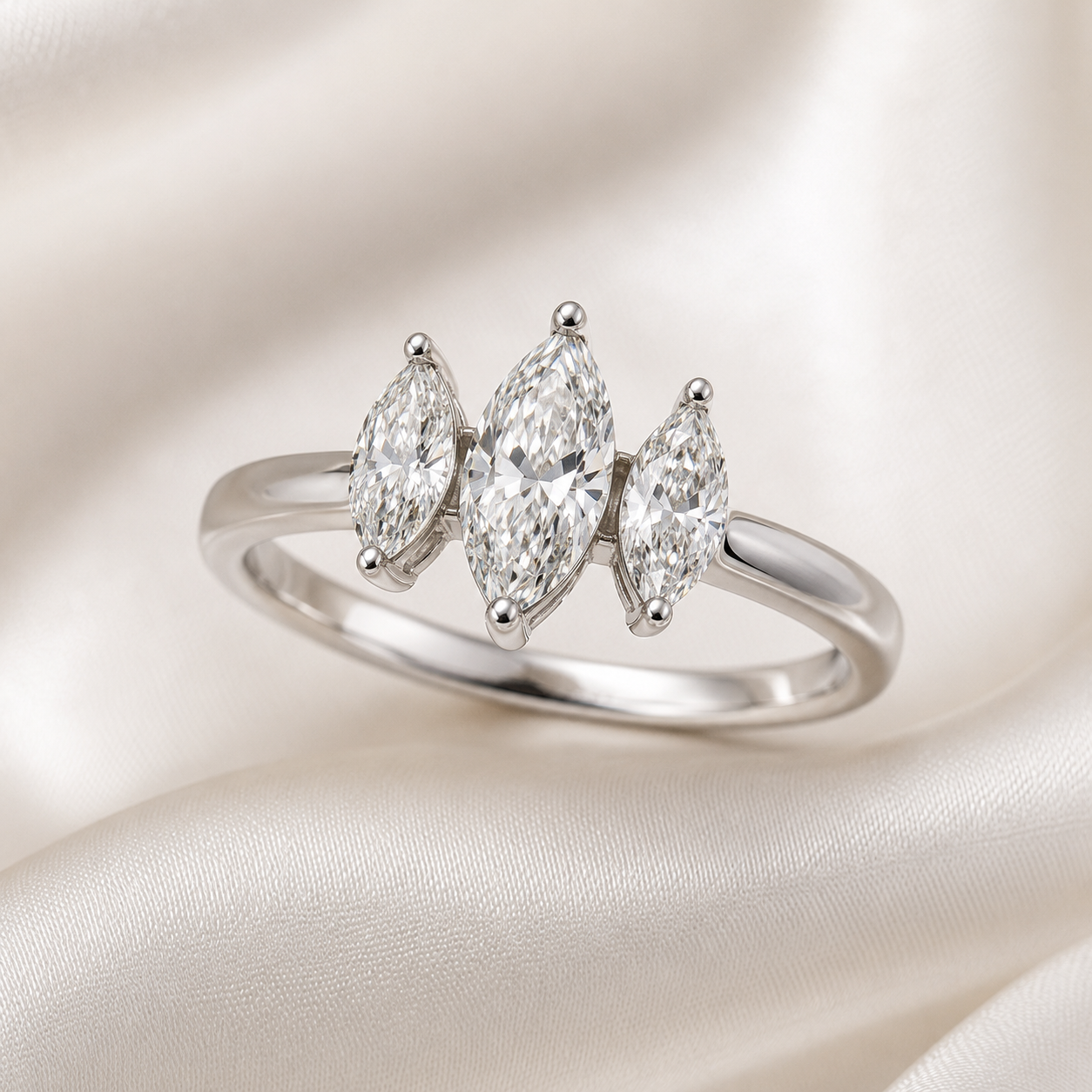 Three Stone Marquise Engagement Ring