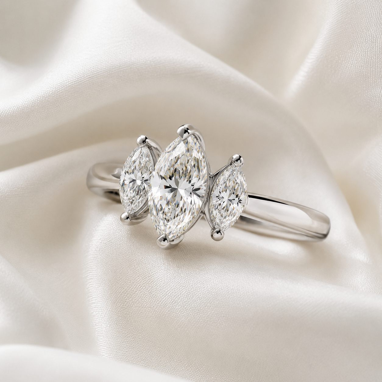 Three Stone Marquise Engagement Ring
