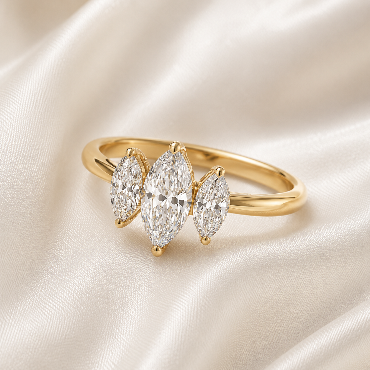 Three Stone Marquise Engagement Ring