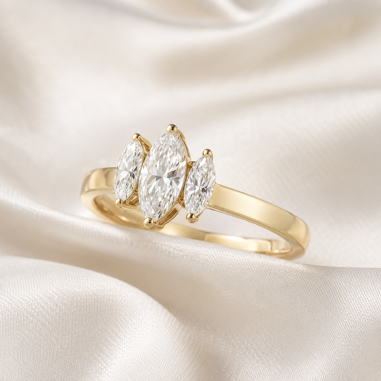 Three Stone Marquise Engagement Ring