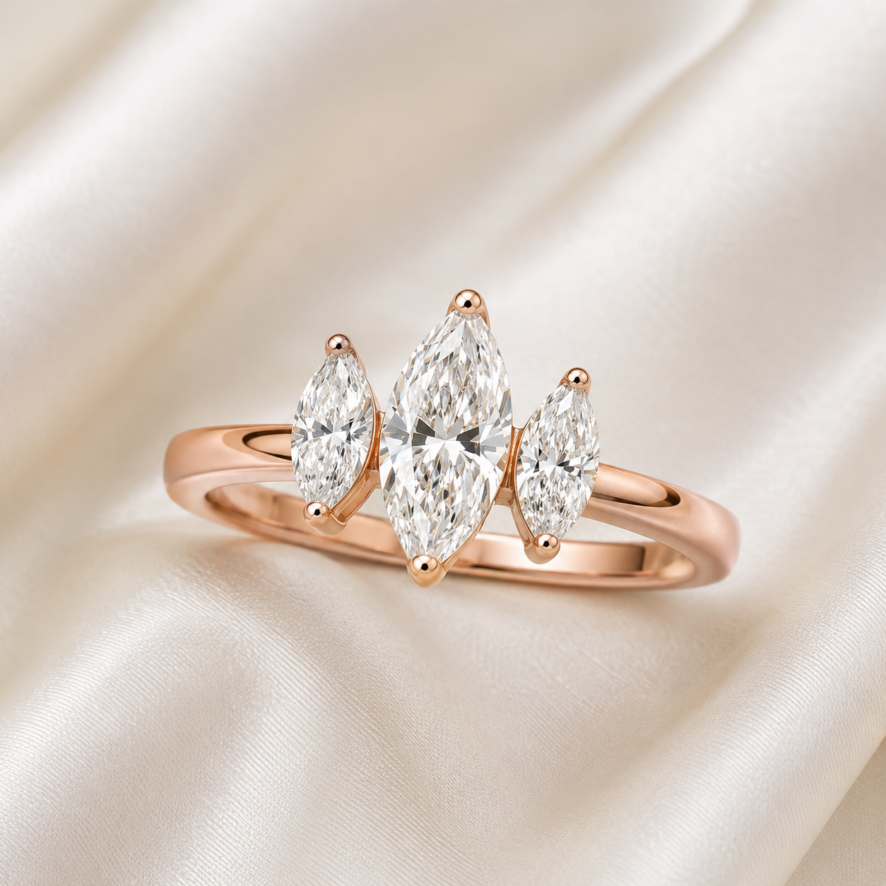 Three Stone Marquise Engagement Ring
