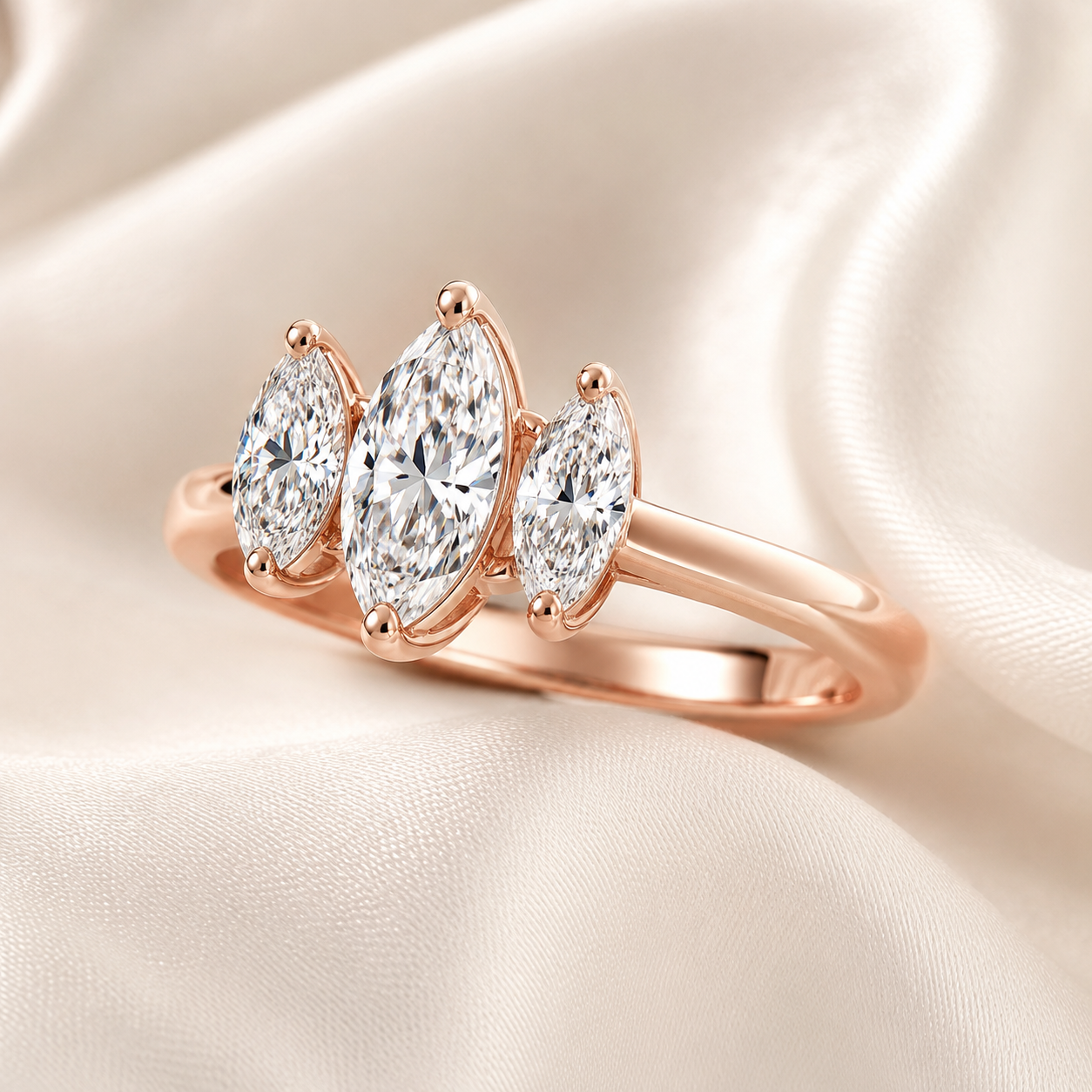 Three Stone Marquise Engagement Ring