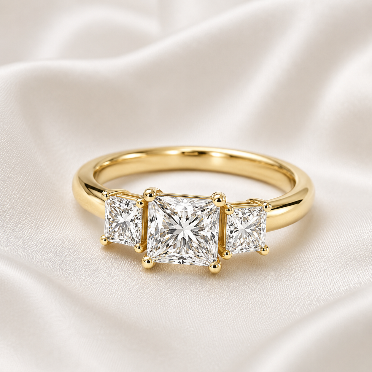 Three Stone Princess Engagement Ring