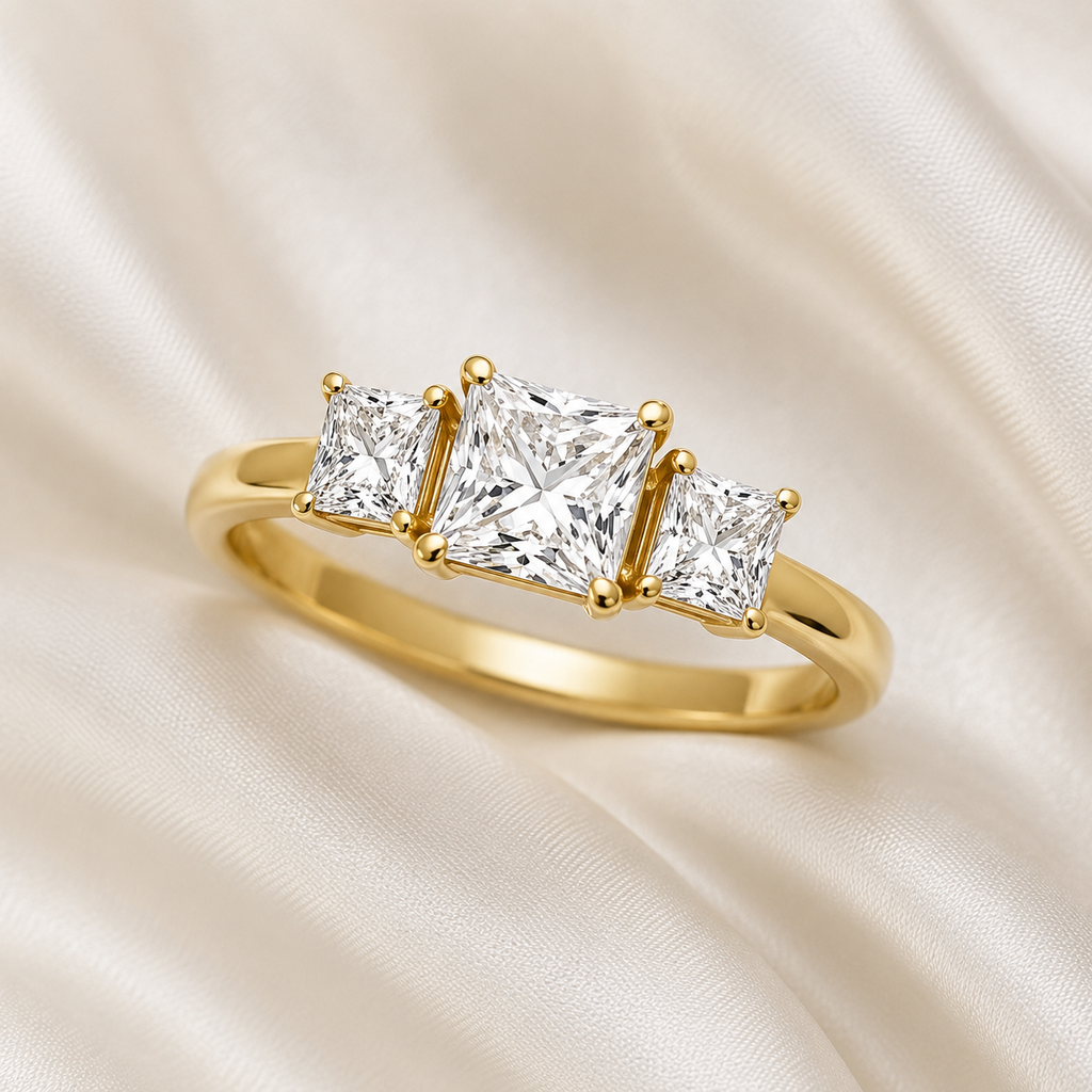 Three Stone Princess Engagement Ring