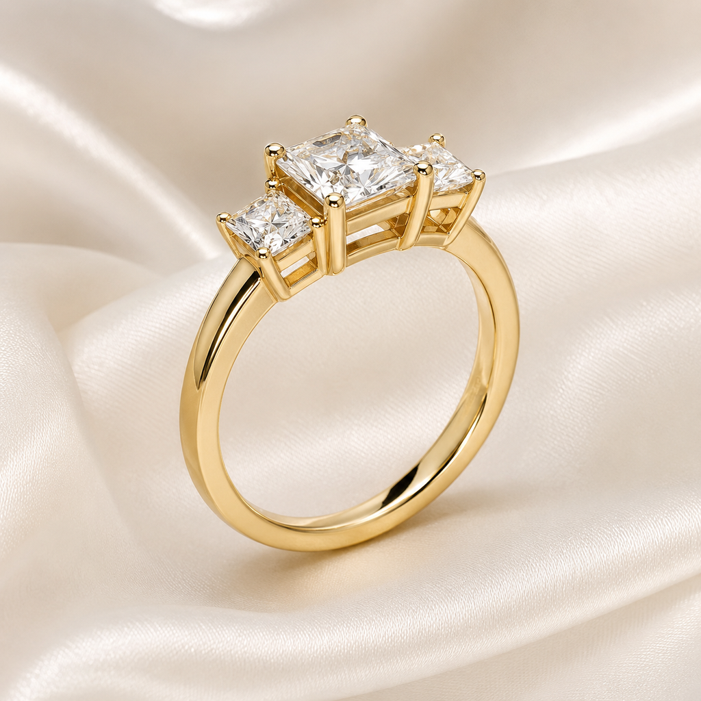 Three Stone Princess Engagement Ring