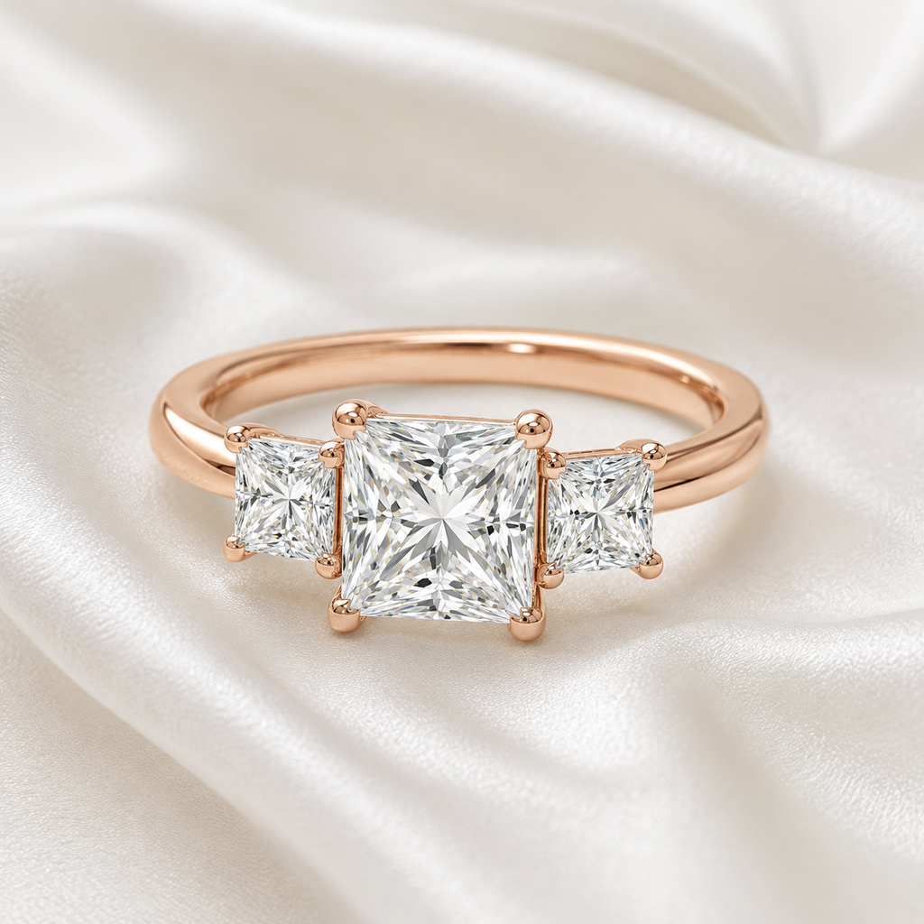 Three Stone Princess Engagement Ring