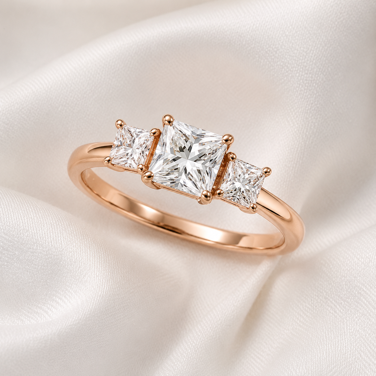 Three Stone Princess Engagement Ring
