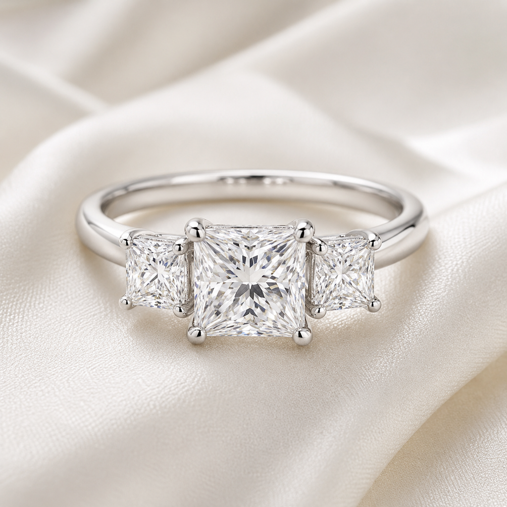 Three Stone Princess Engagement Ring