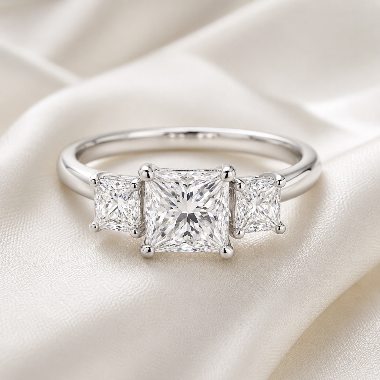 Three Stone Princess Engagement Ring