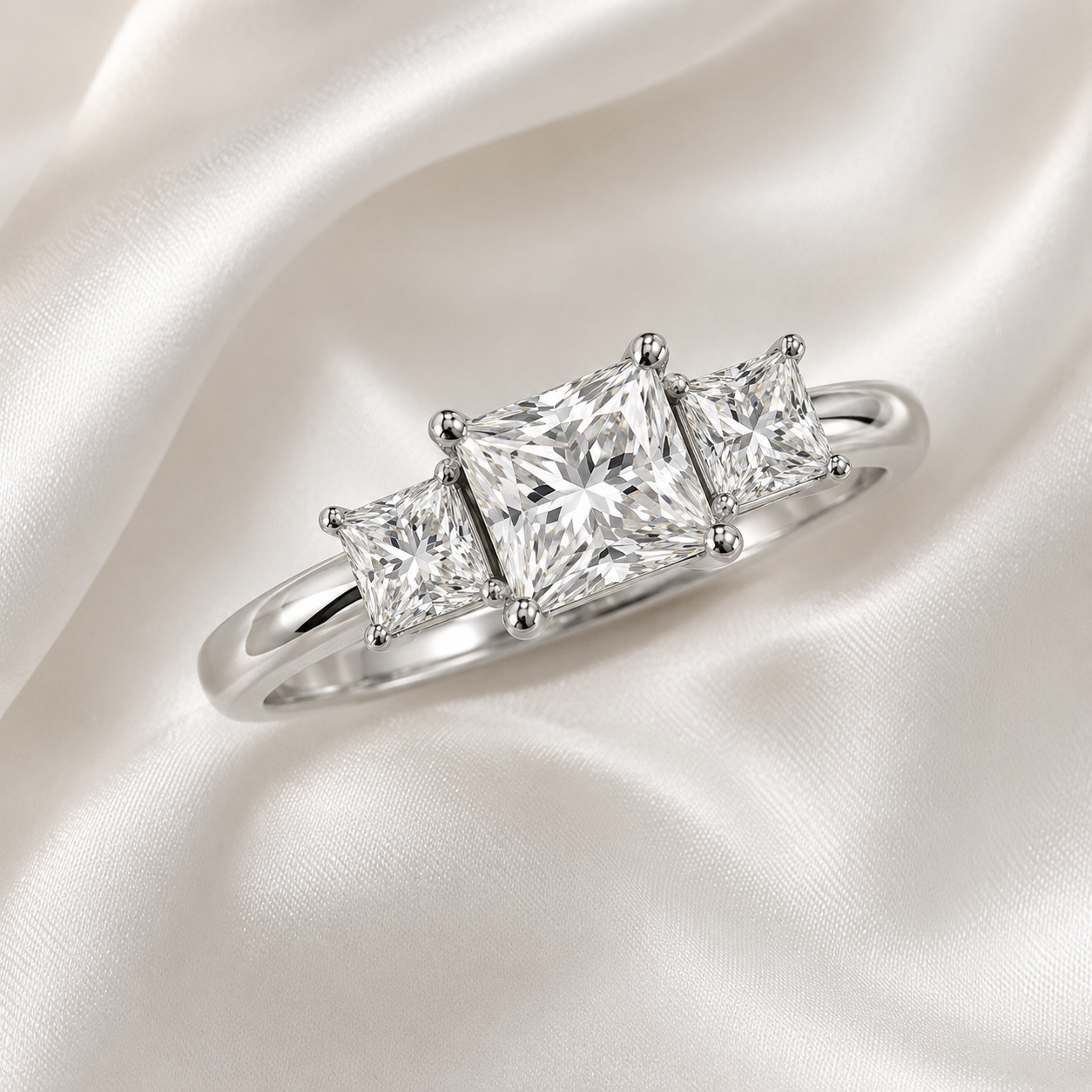 Three Stone Princess Engagement Ring