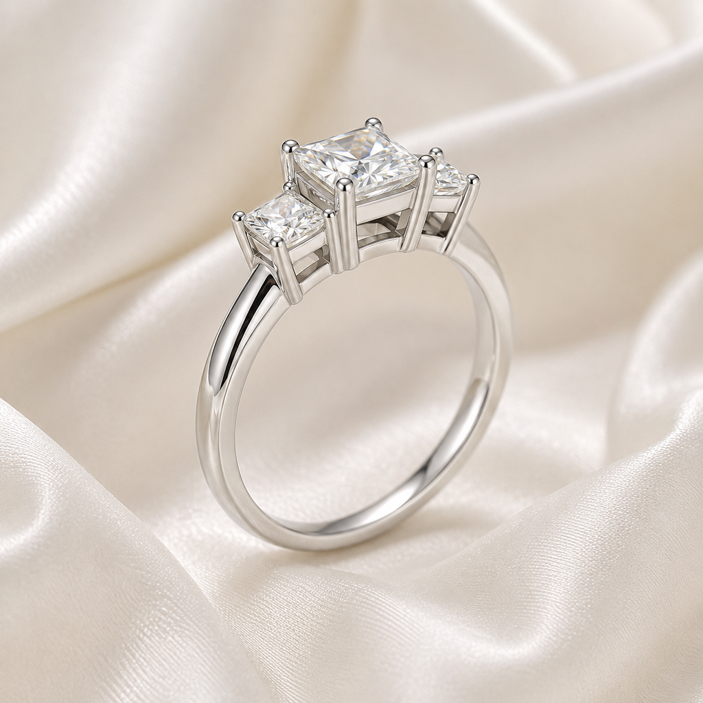 Three Stone Princess Engagement Ring