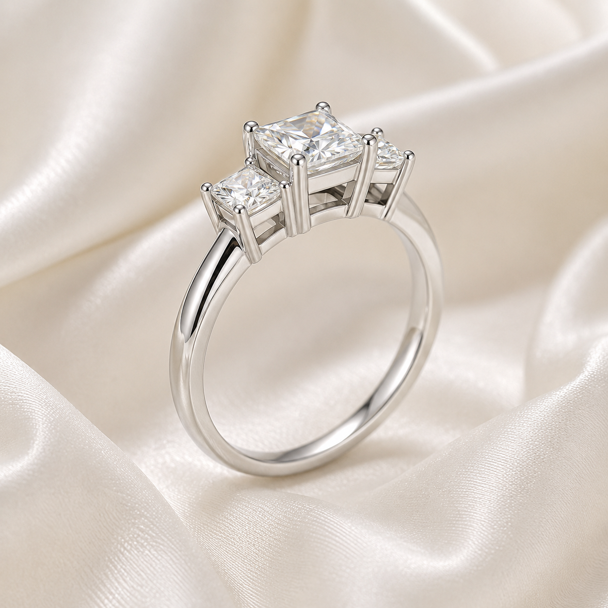 Three Stone Princess Engagement Ring