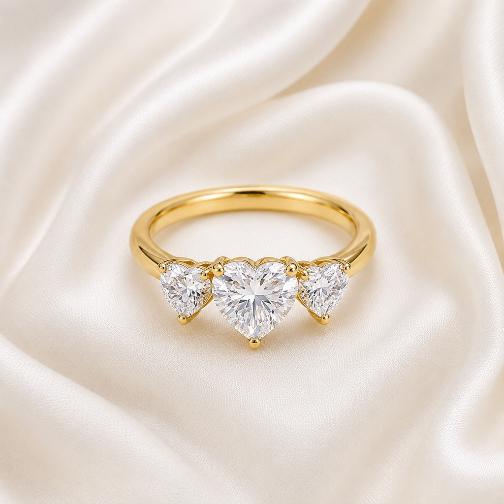 Three Stone Heart Engagement Ring