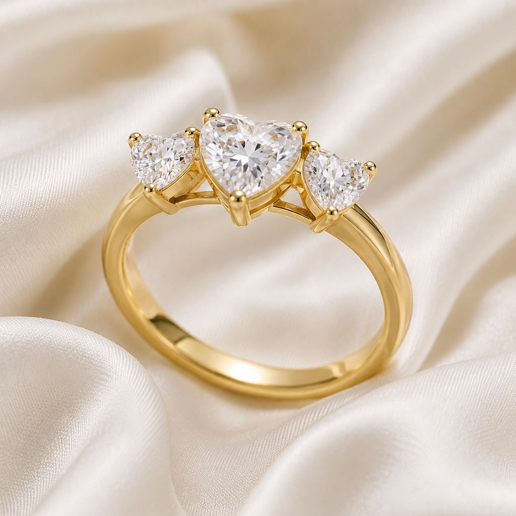 Three Stone Heart Engagement Ring