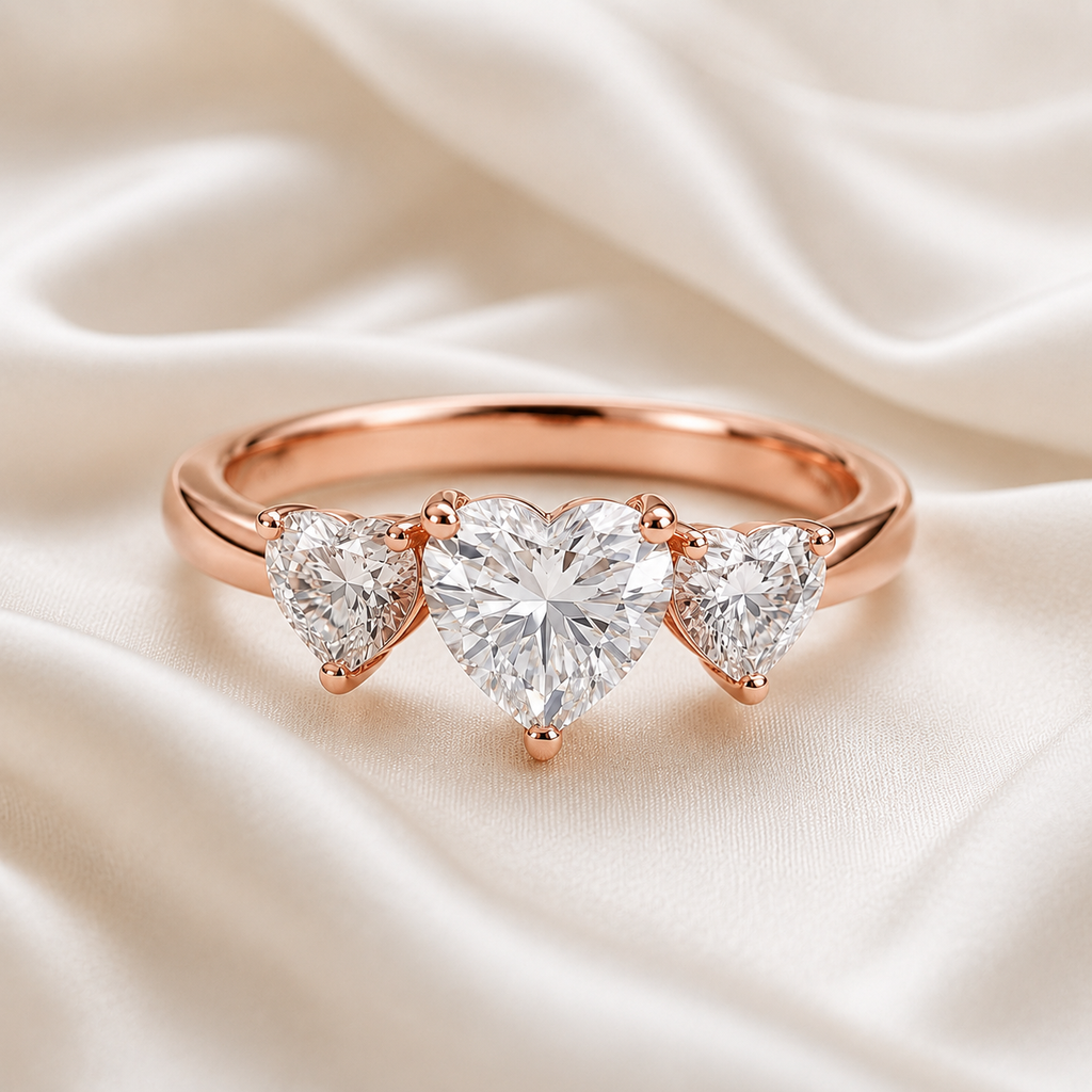 Three Stone Heart Engagement Ring