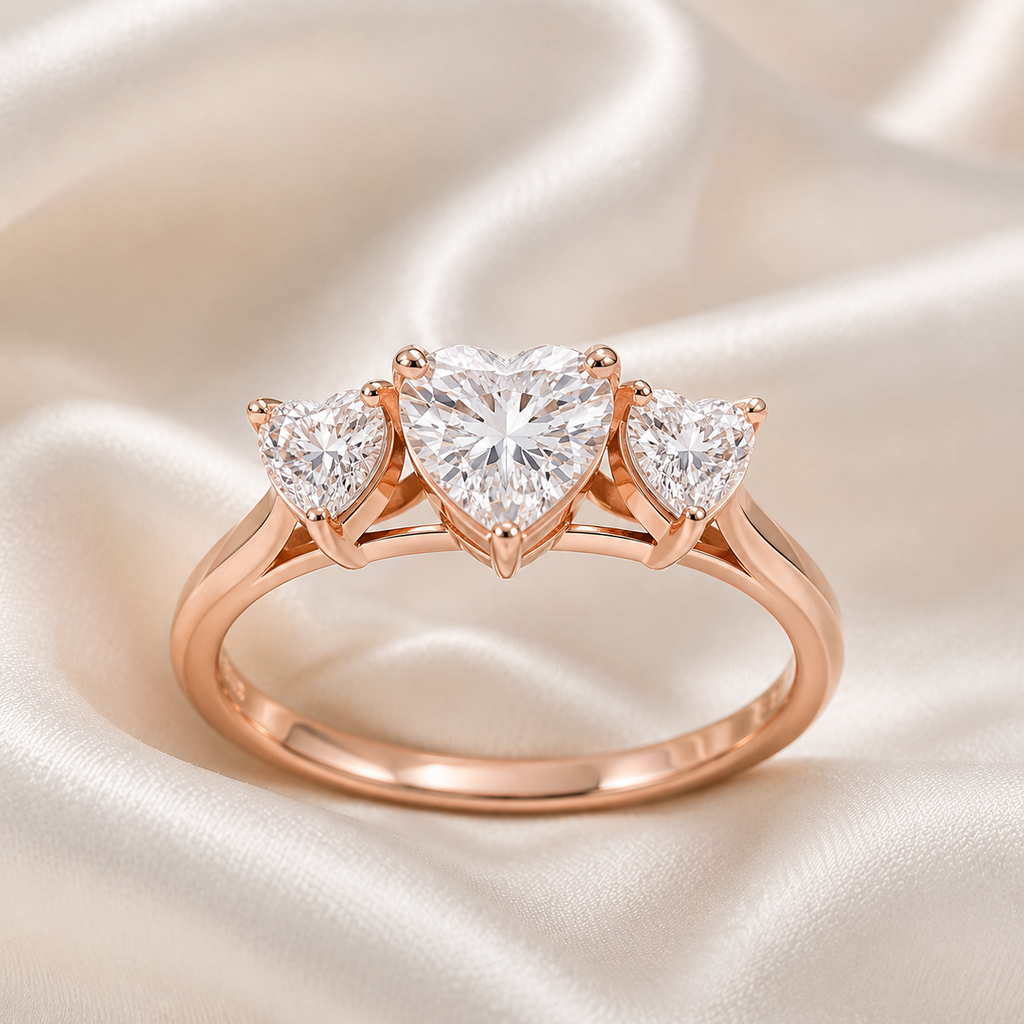 Three Stone Heart Engagement Ring