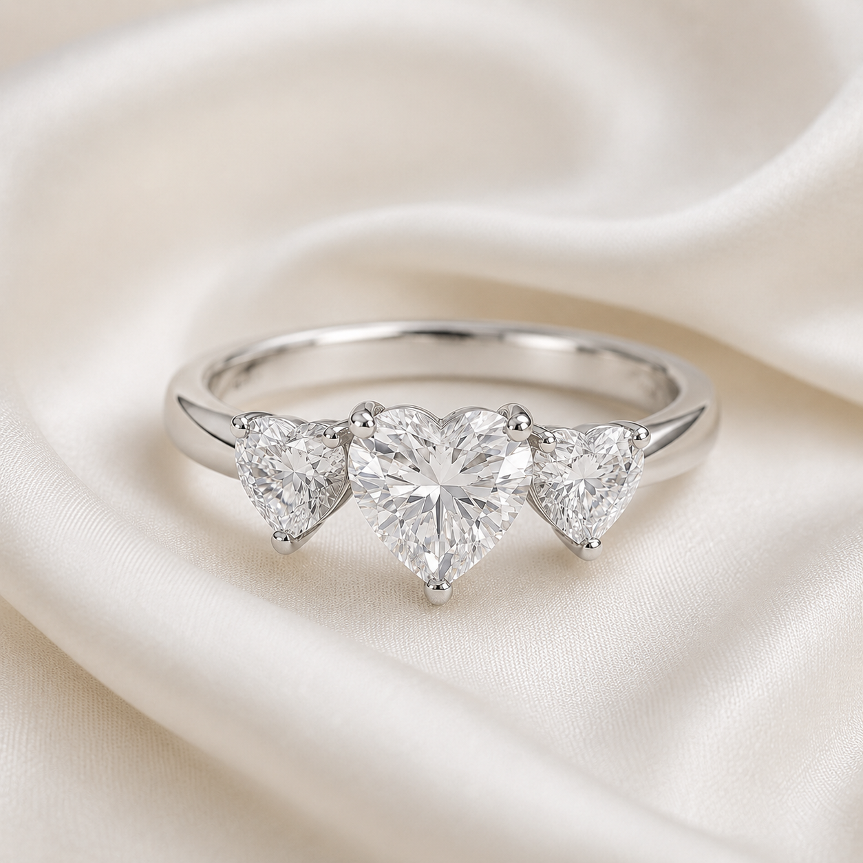 Three Stone Heart Engagement Ring